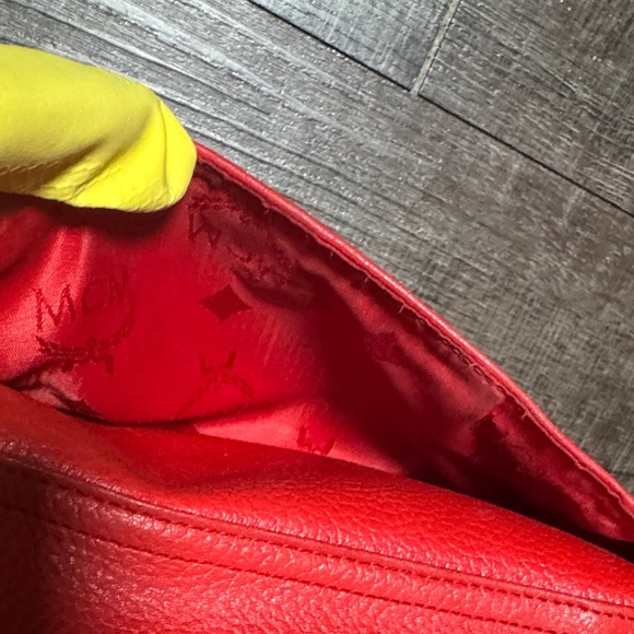 VTG MCM  Red Leather Backpack with Gold Accents - Picture 5 of 16